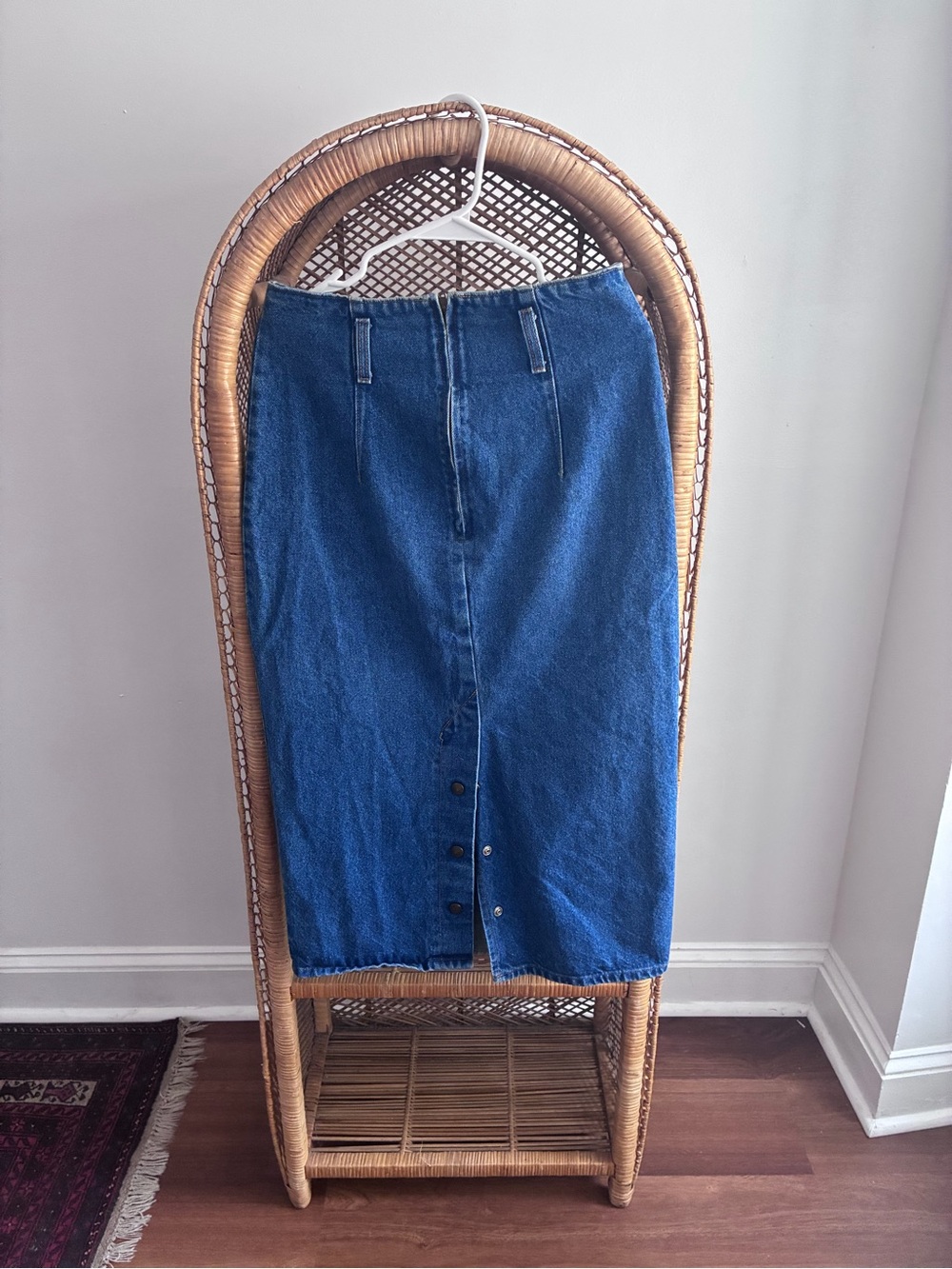 Denim Button-Front Midi Skirt - Blue
